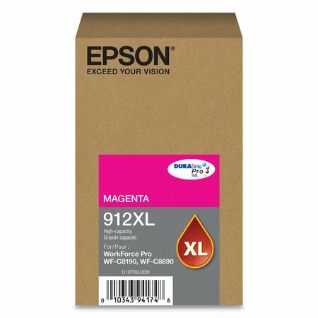 EPSON (912XL) DURABrite Pro High-Yield Ink, 4600 Page-Yield, Magenta T912XL320